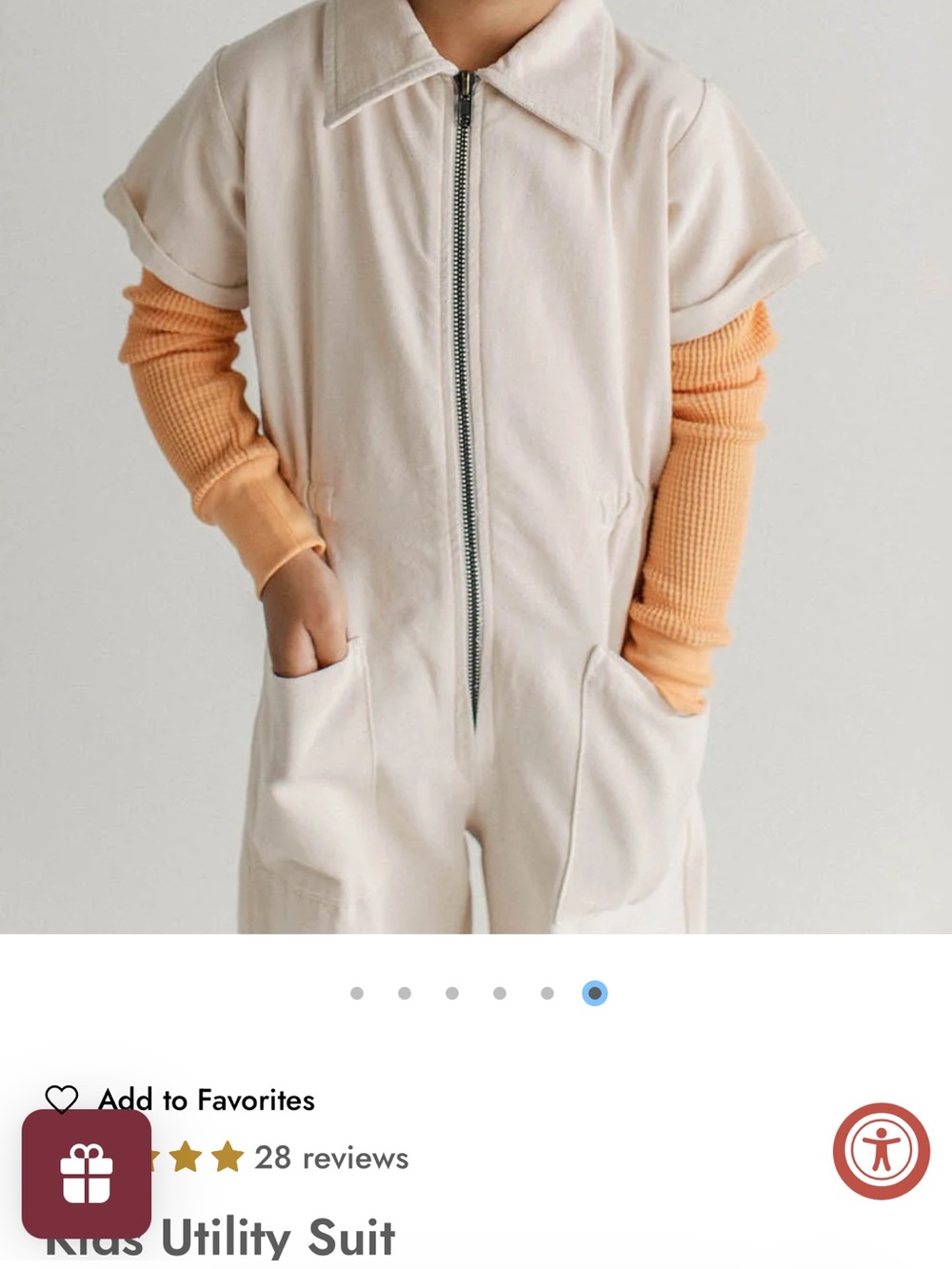 Cream Kids Zip-Front One-Piece with Peach Sleeve Detail